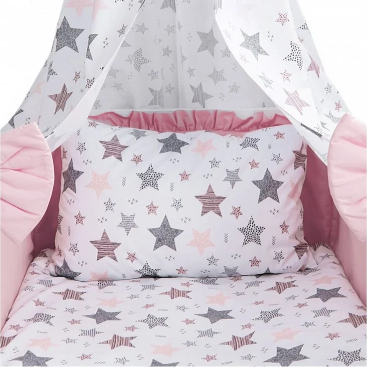 Amilian Babybettwäsche Set 7-teilig - Bettwäsche 100x135 - Kissenbezug 40x60 - mit Himmel, Vollstoffhimmel, 7 teilig, Komplett-Set für Babybett, Gitterbett - Kinderbettwäsche – Bild 2