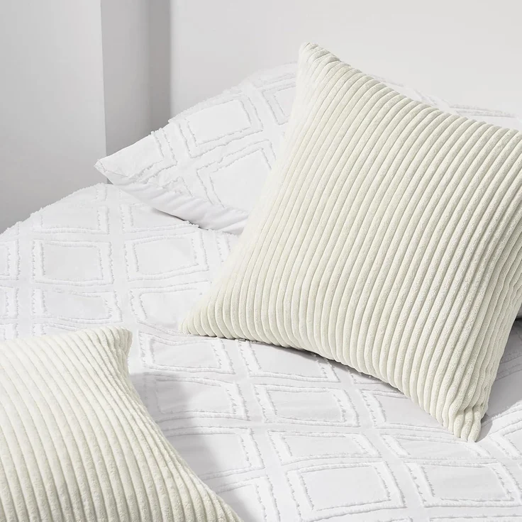 Topfinel Kissenbezug 35x35 2er Set Creme beige gestreiftes Muster Kordsamt – Bild 6