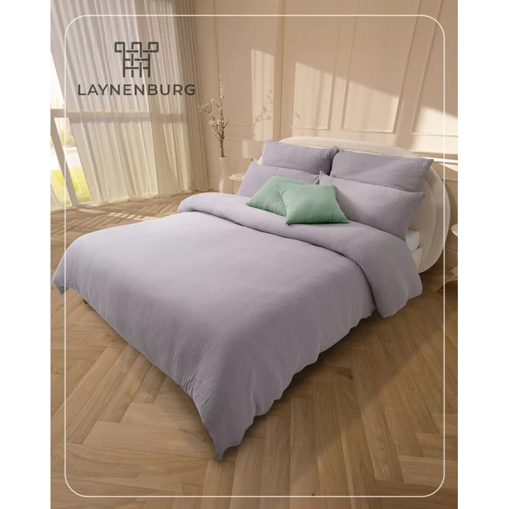 Laynenburg Bettwäsche Musselin aus 100% Baumwolle in 135x200 oder 155x220 cm, atmungsaktiv & bügelfrei – 2 lagig mit Reißverschluss & Haltebändern – Bild 2