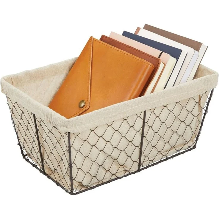 mDesign Drahtkorb Aufbewahrung Ablage Organizer Stoff 4er-Set Metall Bronze – Bild 8
