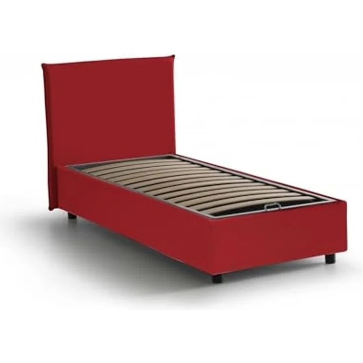 Talamo Italia - Bruna Einzelbett, Bettkasten mit Stoffbezug, 100 % Made in Italy, Öffnung vorne, geeignet für Matratze 80x190 cm, Rot – Bild 3
