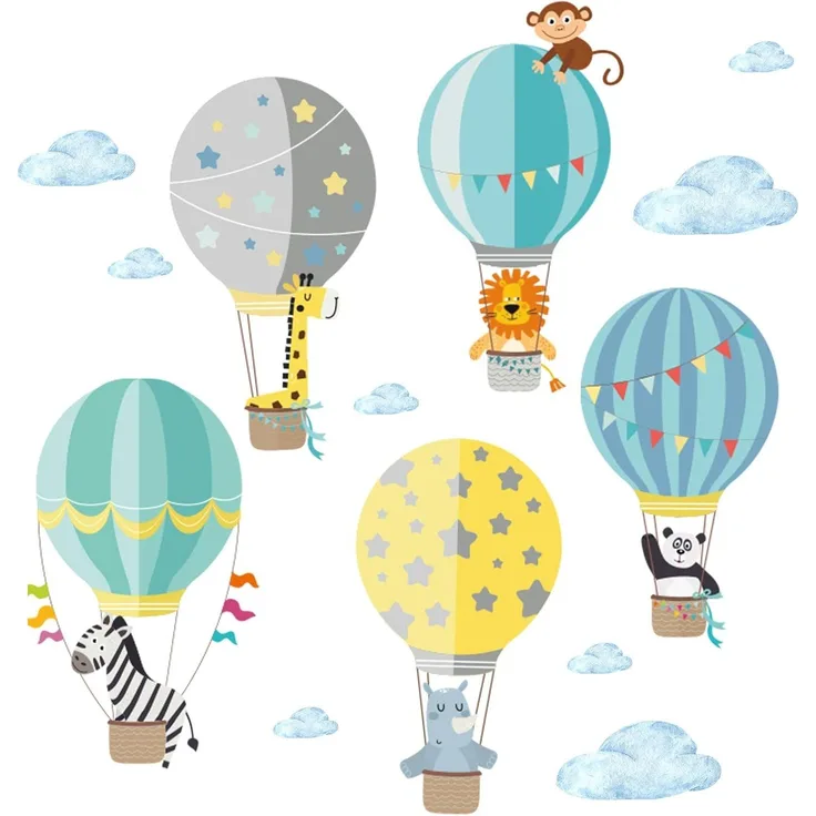 Little Deco Wandaufkleber Kinderzimmer Heißluftballon Tiere Junge I 2 A4 Bögen I Wandtattoo Wandsticker Ballon Babyzimmer Elefant Tiere Affen DL214-4