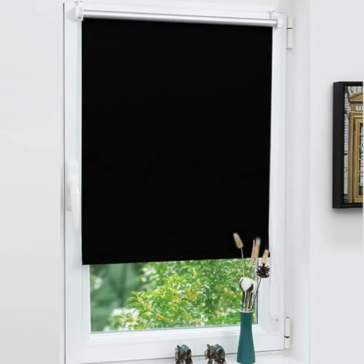 Grandekor Verdunklungsrollo ohne Bohren Schwarz 100x170 cm(Stoffbreite 96cm) Rollos für Fenster ohne Bohren & mit Bohren,Verdunkelungsrollo Thermorollo Klemmrollo Fensterrollo verdunkelung