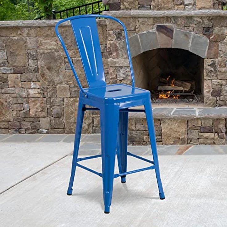Flash Furniture Commercial Grade 4 Pack 61 cm High Metall Indoor Outdoor Hocker mit Rückenlehne, Kunststoff, verzinkter Stahl, blau, 4 Stück – Bild 3