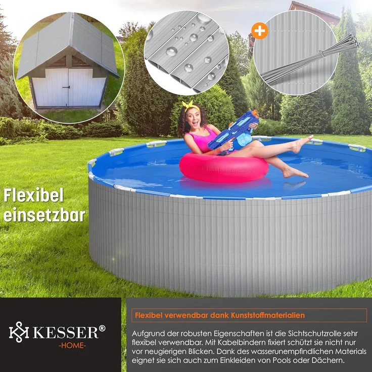 KESSER® PVC Sichtschutzmatte Sichtschutzzaun 160x500 cm | Balkonverkleidung Windschutz | verstärkte Lamellen für Garten Balkon & Terrasse | Balkonumrandung inkl. Kabelbindern & Abdeckung Hellgrau – Bild 6