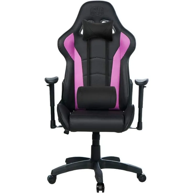 Cooler Master Caliber R1 Ergonomischer Gamingstuhl, Bürostuhl mit einstellbarer Armlehne, Lenden- und Nackenkissen, atmungsaktives Kunstleder, bis zu 150 kg Belastbarkeit - Lila/Schwarz