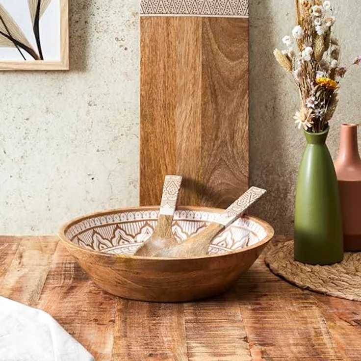 HOME DECO FACTORY, KA0570, Dune Mango Wood Terracotta Salad Bowl, Elegant and Modern Design, Ideal for Salads and Dishes, Easy Maintenance, Size 33 cm, Colors White, Brown, Orange – Bild 6