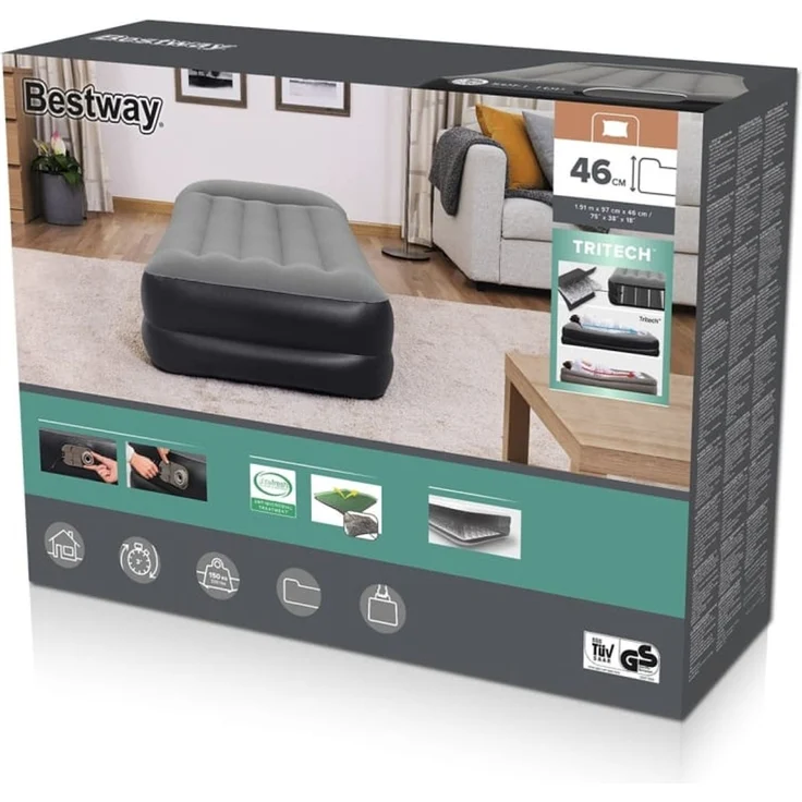 Bestway Luftbett mit Integrierter Luftpumpe Beflockt 191x97x46 cm 93781 – Bild 9