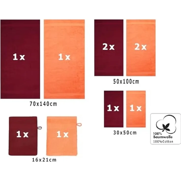 Betz Handtuch Set 10-TLG. Handtuch-Set Premium Farbe Dunkelrot & Orange, 100% Baumwolle (Set, 10-St) – Bild 2