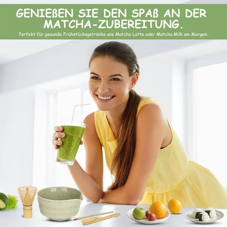 SURFOU Teeservice 6 Stück Matcha Tee Set mit Matcha Besen Edelstahlsieb Schal, 2 Matcha Löffel Besenhalter aus Keramik Matcha-Utensilien – Bild 3