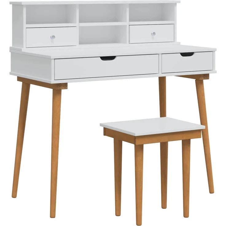 vidaXL Schminktisch-Set FAUSKE 3 Stk. Weiß 100 x 50 x 103,5 cm 3438588 – Bild 2