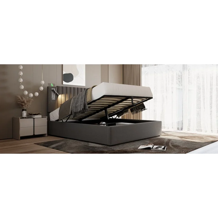 TavilaEcon Boxspringbett mit verstellbarem Kopfteil, Polsterbett Grau Liegefläche 140 × 200 cm – Bild 5