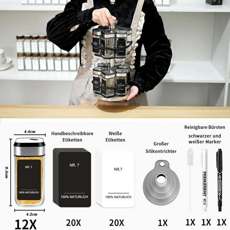 KingLux Gewürzkarussell 360° Gewürzregal Drehbar 2 Etagen mit 12 x 120ml Gewürzgläser, (1-tlg) – Bild 2