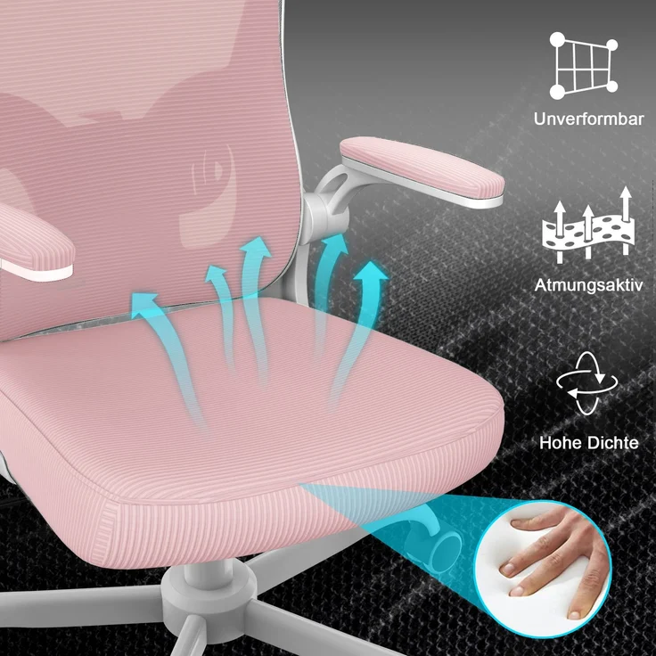 Botifly Ergonomischer Bürostuhl mit Kopfstütze, Mesh-Gewebe, Rosa, 90°-120° Wippfunktion, 10 cm Höhenverstellbar, 52 x 26 x 57 cm – Bild 5