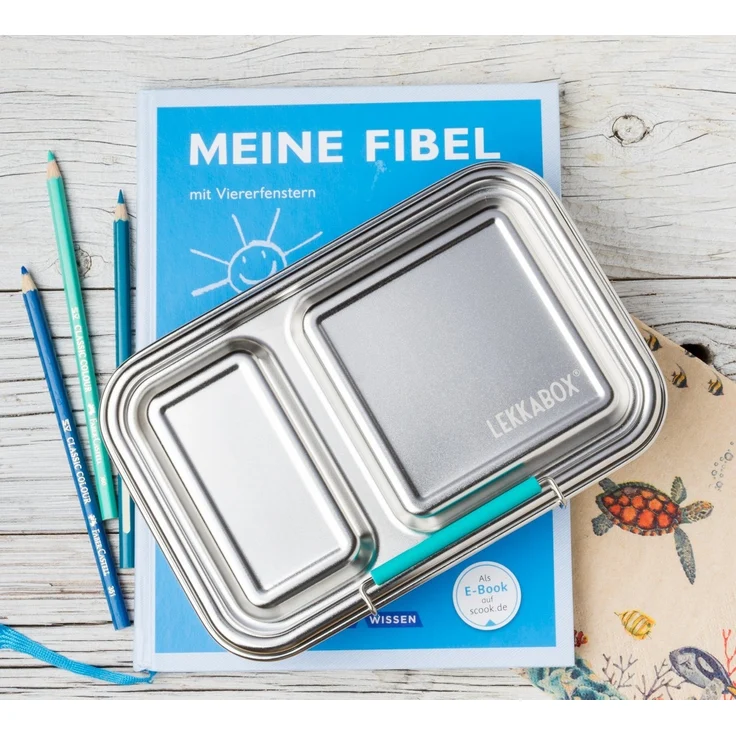 LEKKABOX Lunchbox DUO Edelstahl Brotdose, 2 Fächer - Kinder Bento Box Lunchbox, 2 auslaufsichere Fächer dank der herausnehmbaren Silikondichtung – Bild 2