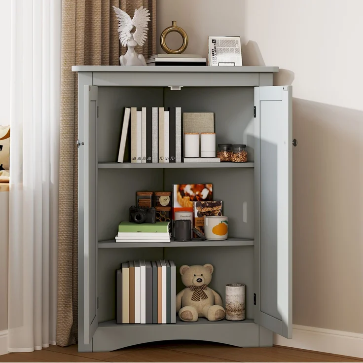 Eckschrank 61,5x80 cm in Grau – 2 Türen, 3 Stauebenen und lackierte MDF-Oberfläche – Bild 2