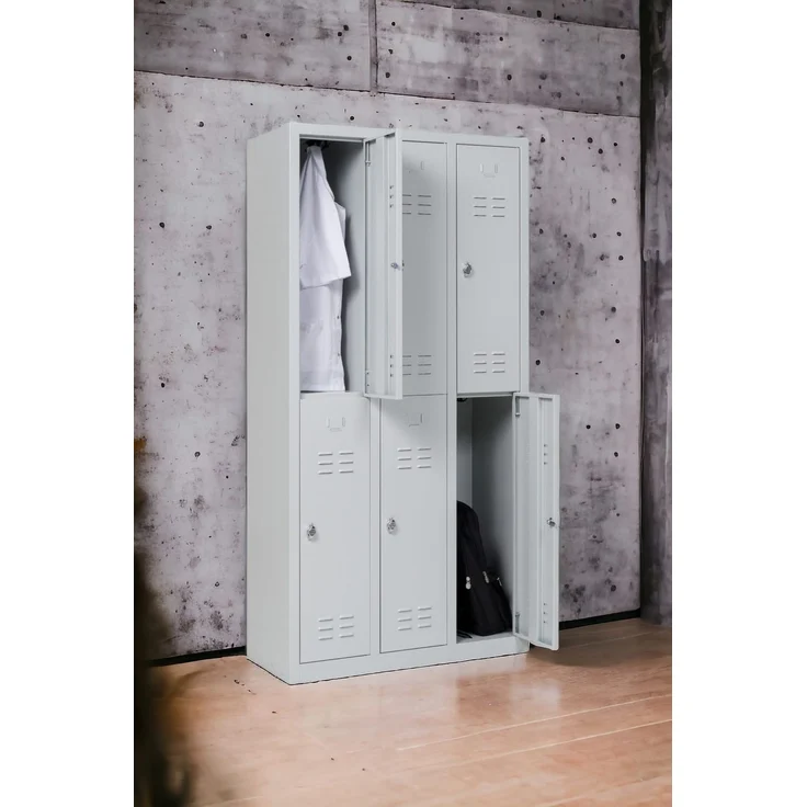 Garderobenschrank 6-türig grau / Drehriegel