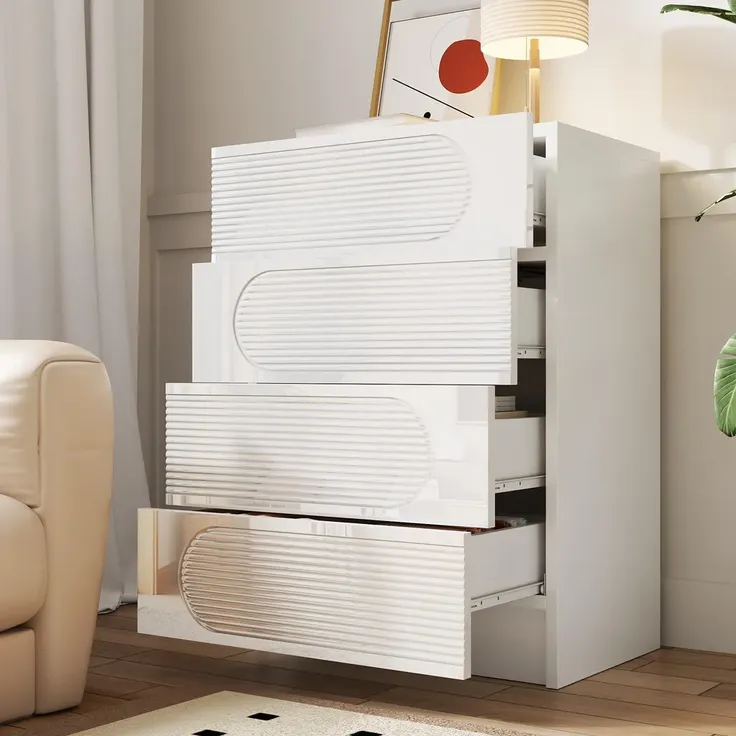 Kommode mit 4 Schubladen, Schubladenkommode, Mehrzweckschrank, Schubkastenkommode, weiß