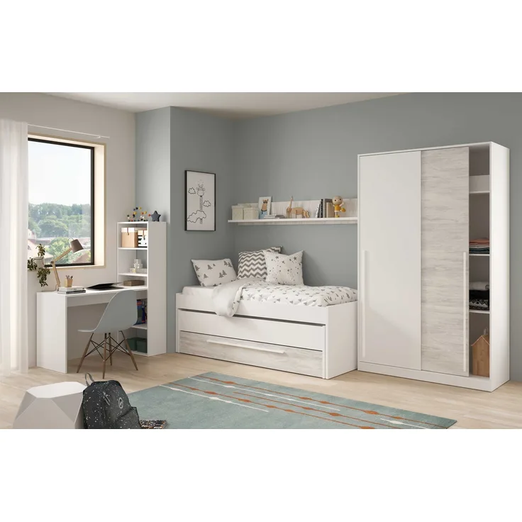 Jugendzimmer-Set >ELLIOT< in Artik-Weiß/Velho-Weiß - 199x65x96 (BxHxT)