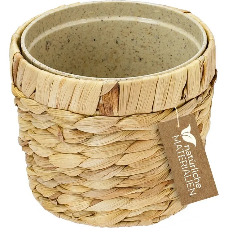 HMF Wasserhyazinthentopf Innovativer Blumentopf geflochten aus Wasserhyazinthe (1 St), mit Pflanztopf aus nachhaltigen Rohstoffen, Rund, ø14 cm