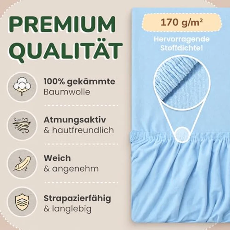 leevitex® Spannbettlaken Spannbettlaken Kinder Spannbettlaken Premium 170 g/m², Gummizug: Rundumgummizug, (1 Stück), schwer & blickdicht, 100% Baumwolle, 70 x 140 cm – Bild 3