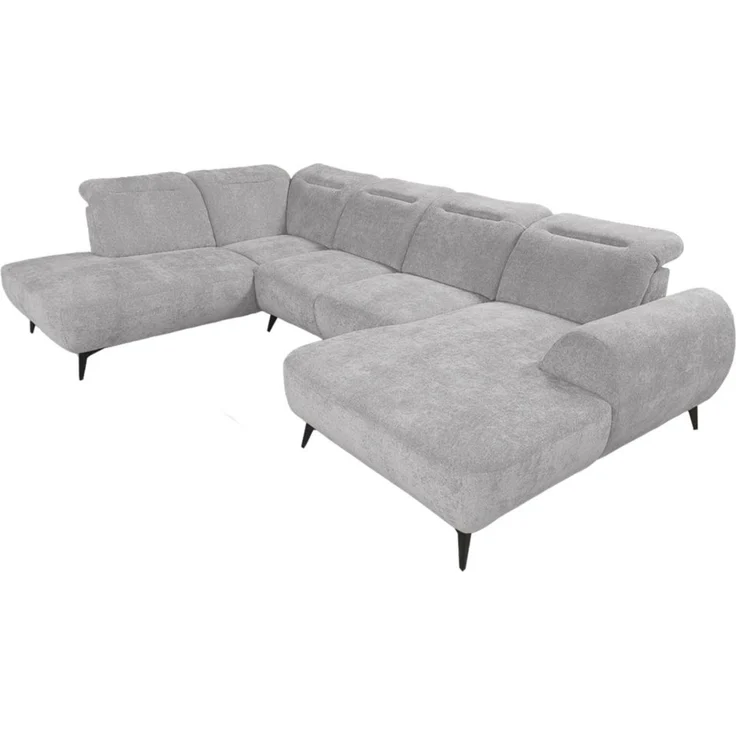 Wohnlandschaft Sofa U-Form ALETTE in Stoff Doha Grau Lange Schenkel Links – Bild 2