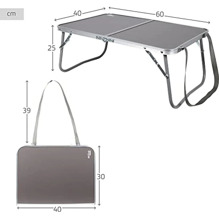 AKTIVE Klappbarer niedriger Tisch, 60 x 40 x 25 cm, Anthrazit, Mit Sicherheitsschloss, Aluminiumstruktur, Tischplatte aus MDF-Holz, Tragkraft 20 kg, Griff und Tragegurt, Camping- und Strandzubehör (63015) – Bild 3