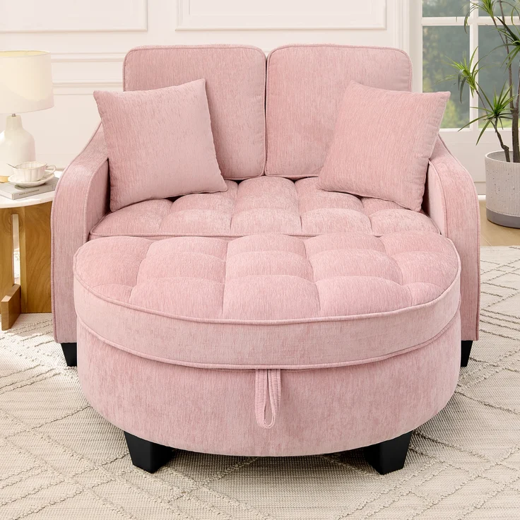 Multifunktionales Sofa,2-in-1 Sofa-Bett Aufbewahrungs-Hocker atmungsaktiver hautfreundlicher Stoff umweltfreundliches Eukalyptusholz Passend für kleine Wohnzimmer Studienzimmer Schlafzimmer,Pink, – Bild 9