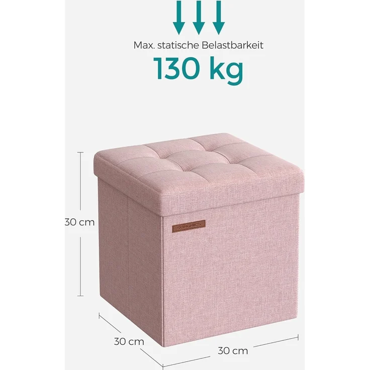 Songmics 30 cm Sitzbank mit Stauraum, klappbare Sitztruhe, Aufbewahrungsbox, Fußbank, pastellrosa LSF028R01 – Bild 2