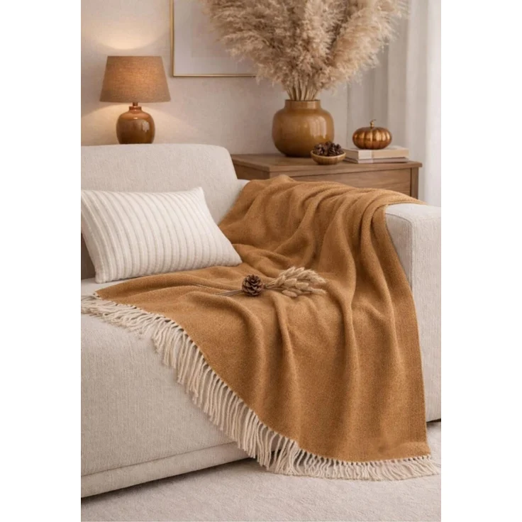 Wolldecke Marie aus feinster Merinowolle 140x200 Cammello – Bild 1