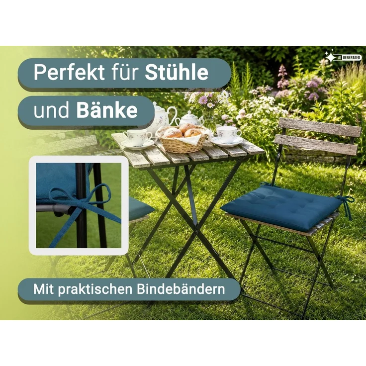 ZOLLNER Stuhlkissen, 40 x 40 x 3 cm, mit Bindebänder, für Indoor und Outdoor – Bild 2