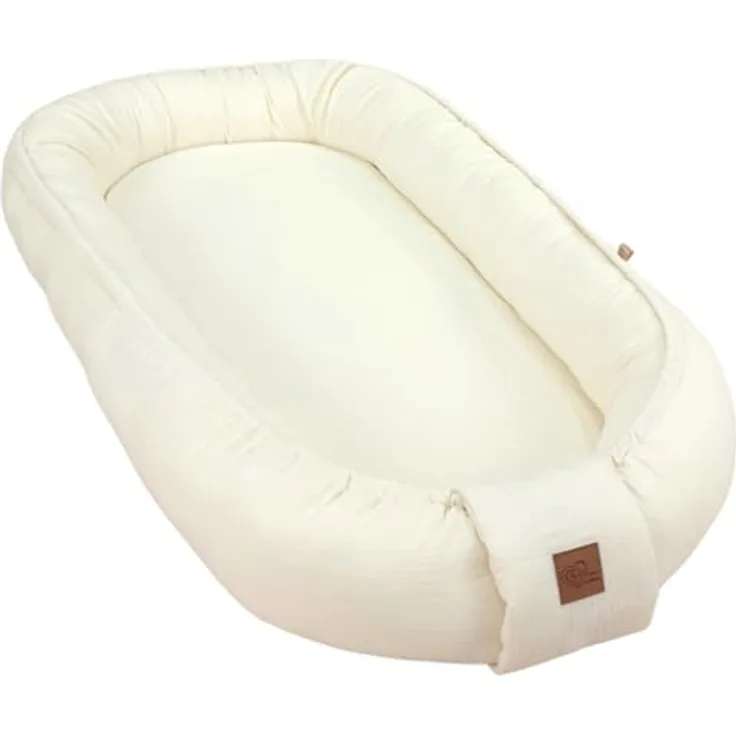 WIKLINOPOL Babynest, Nestchen für Neugeborene – Baby Nestchen 80x46 cm in Ecru, Tragbares Nest aus Musselin - Baby Nest für Neugeborene mit herausnehmbarer Matratze