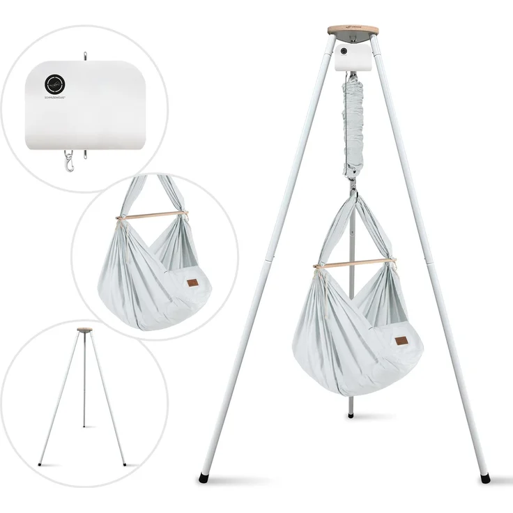 Federwiege mit Tipi und Motor Bio Grey Schafwolle Anthrazit Motor Weiß – Bild 2