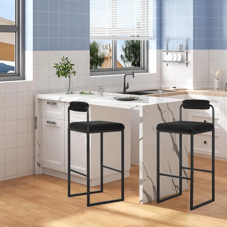 Woltu Barhocker (2 St), Barstühle mit Fußstütze Samthocker mit Polsterung – Bild 2