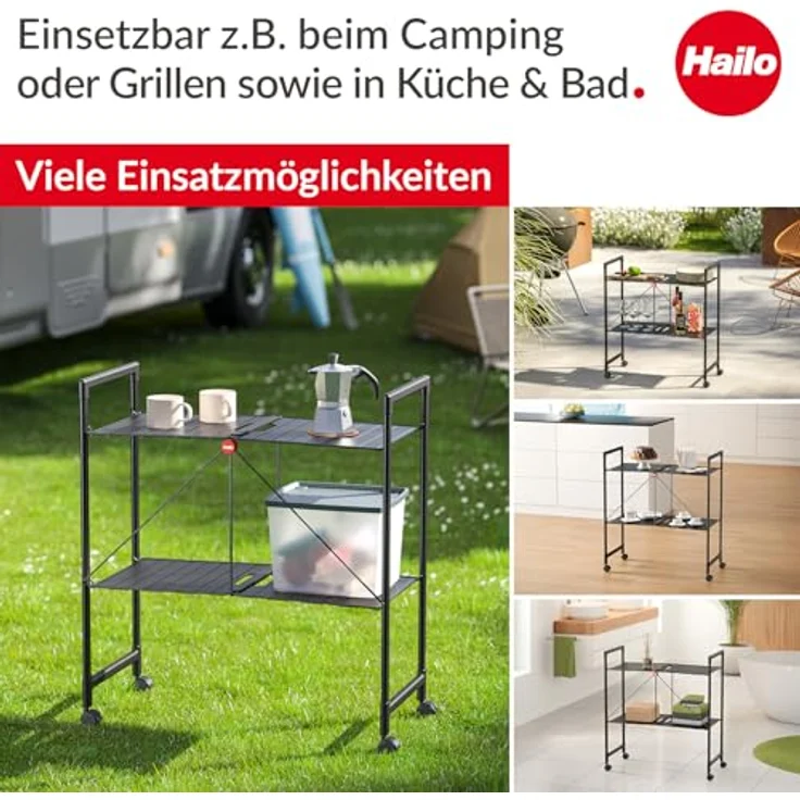 Hailo Quickboard – Mobile Universalablage mit Rollen - klappbar & platzsparend - vielseitig einsetzbar - pro Ablagefläche belastbar bis max. 10 kg - schwarz matt – Bild 5