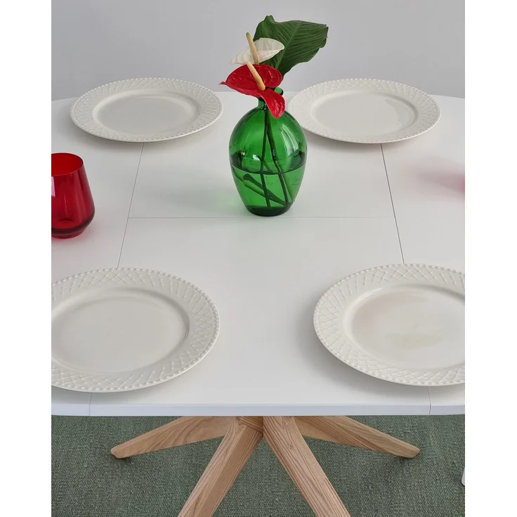 Ragaba Runder ausziehbarer Esstisch Ø 90 cm Weiß MDF & Massives Eschenholz – Bild 6