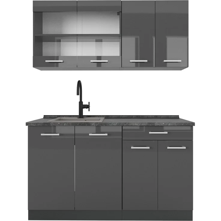 Singleküche R-Line Anthrazit Hochglanz/Anthrazit 140 cm , AP Anthrazit Vicco – Bild 1
