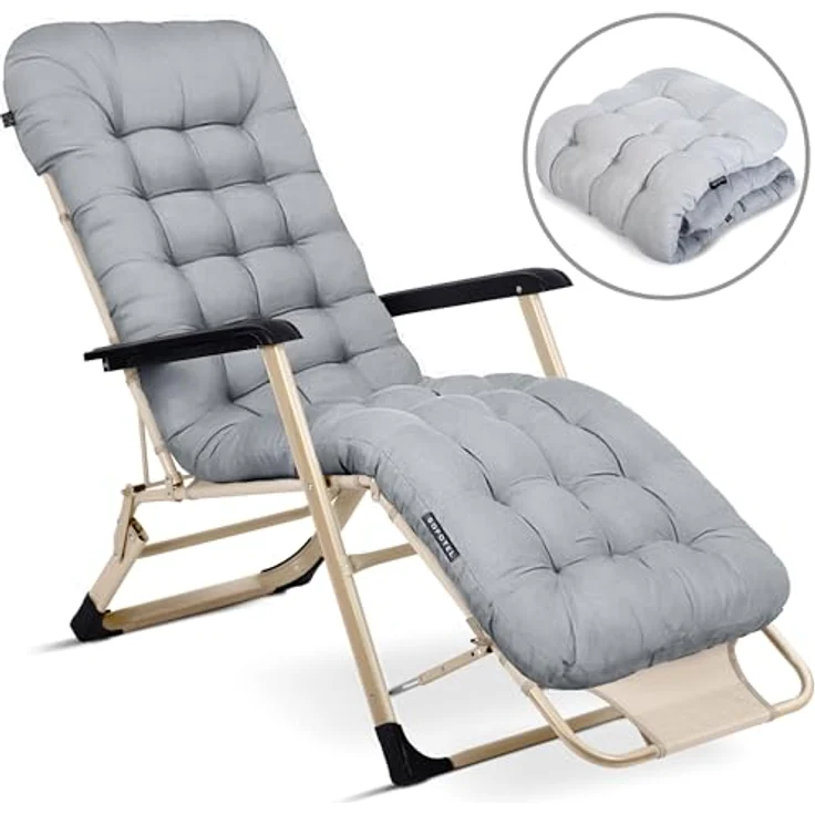 Sofotel Sonnenliege Klappbare Gartenliege Bis 120 kg Liegestuhl mit Kissen und Kopfstütze Grau Beige ChillWell Luxury – Bild 8