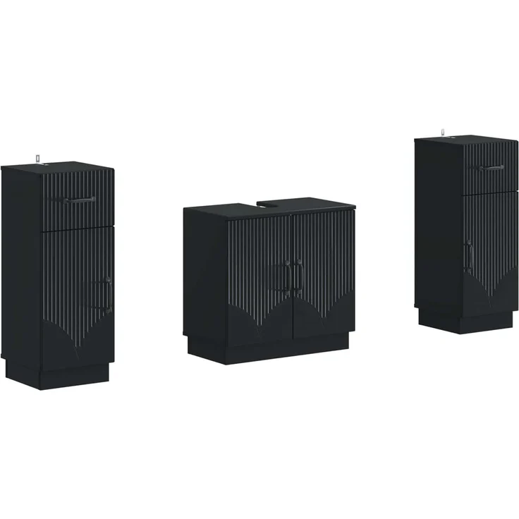 vidaXL 3-teiliges Badezimmer-Schranksystem HOORN 3 stk. Schwarz 3418036 – Bild 2