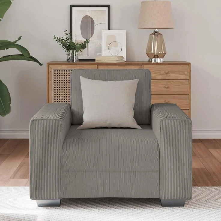 vidaXL Sessel Hellgrau 100x77x82 cm Cordstoff 4105186 – Bild 2