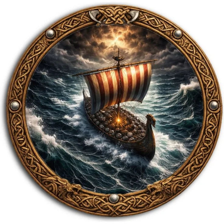DARO Design Wandbild Wikinger Wandbilder Rund Wand Deko Bilder Mythologie, (Schiff - Bild klein Wohnzimmer Flur Arbeitszimmer Schlafzimmer Diele Einteilig Rund Fotodruck Nordische Mythologie), 20x20 cm