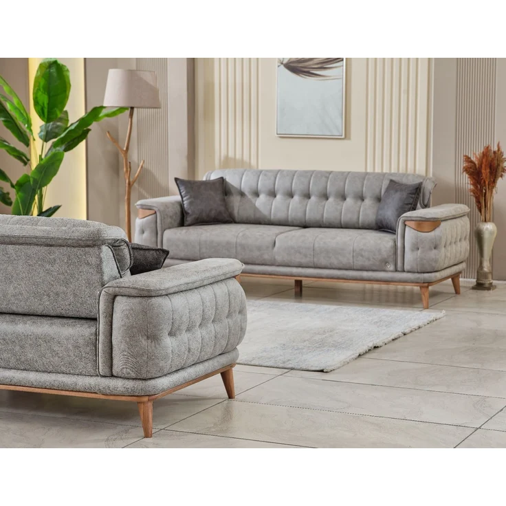 Sitzgruppe/Sofa Set - Wohnzimmergarnitur "Liliandra" 3+3+1-Hellgrau – Bild 2