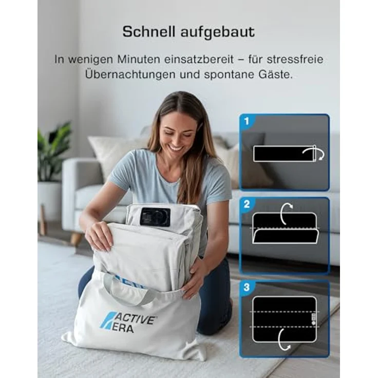 Active Era Luxus Doppel Luftbett – selbstaufblasendes Gästebett mit eingebauter, elektrischer Pumpe, integriertem Kissen und besonderer Luftträger Technologie - 203 x 152 x 56 cm – Bild 4