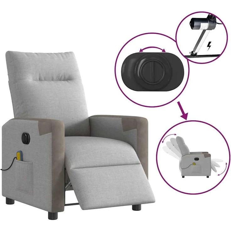 vidaXL Massagesessel Elektrisch Wolkengrau Stoff 3324084 – Bild 8