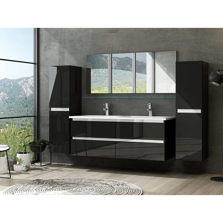Homeline Badmöbel Set mit Schubladen Glas ablage (Marcel Schwarz, 120 cm Doppelbecken ohne Hochschrank) – Bild 1