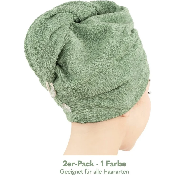 HAMMETEX Turban-Handtuch 2er Set Haarturban Damen, 100% Baumwolle, Flauschig & Schnelltrocknend, Frottier (Set, 2-St), Uni-Farben, weich – Bild 3