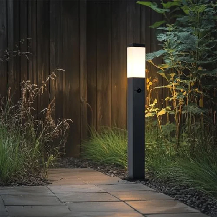 Qazqa Malios Außen Pollerleuchte, Wegeleuchte in Dunkelgrau, max. 15W, IP44, Dimmbar, 80cm, Rechteckig, E27 Fassung – Bild 2