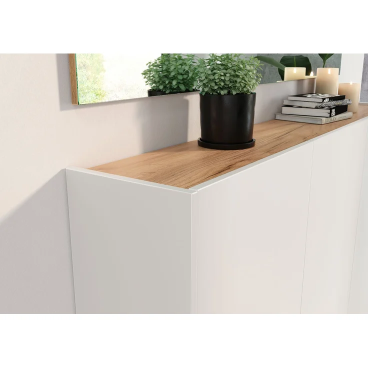 Germania Schuhschrank 1346-513 GW-Libbiano, in Weiß/Navarra-Eiche-Nb, mit geringer Tiefe, 138 x 87 x 25 cm (BxHxT) – Bild 1