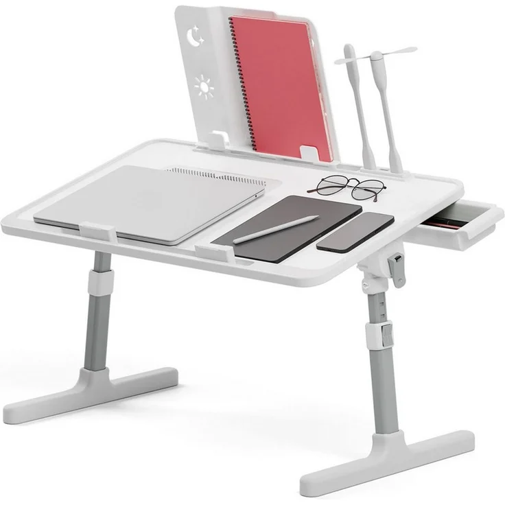 Rutaqian Schreibtisch Laptoptisch Betttisch,Tisch,Verstellbarer Lap Desk mit Lichtventilator (56x32x26cm,Klappbarer Laptop-Schreibtisch für Bett mit USB), Laptop Tisch für Lesen Essen Sofa Bett Couch – Bild 3
