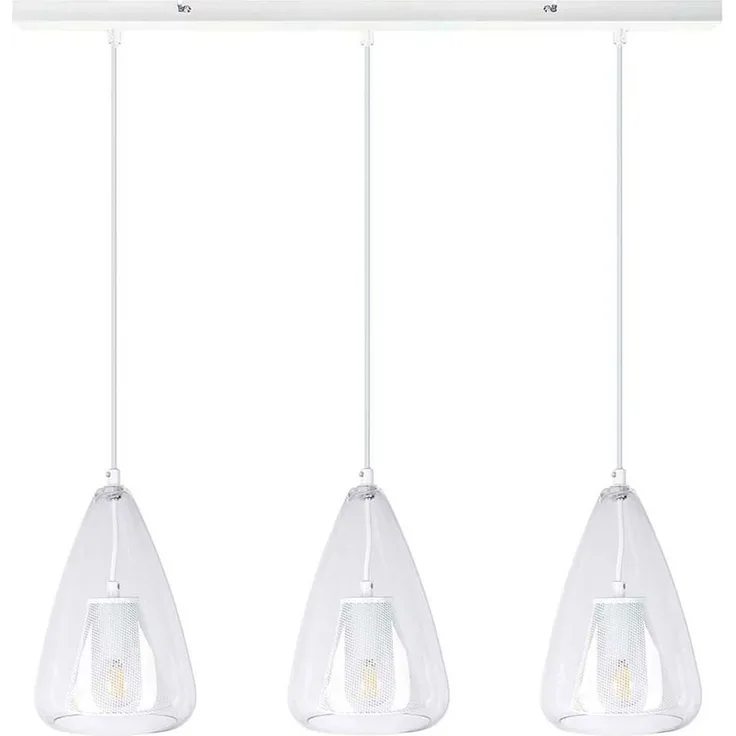 Pendelleuchte, Glas klar, Metall weiß, H 150 cm